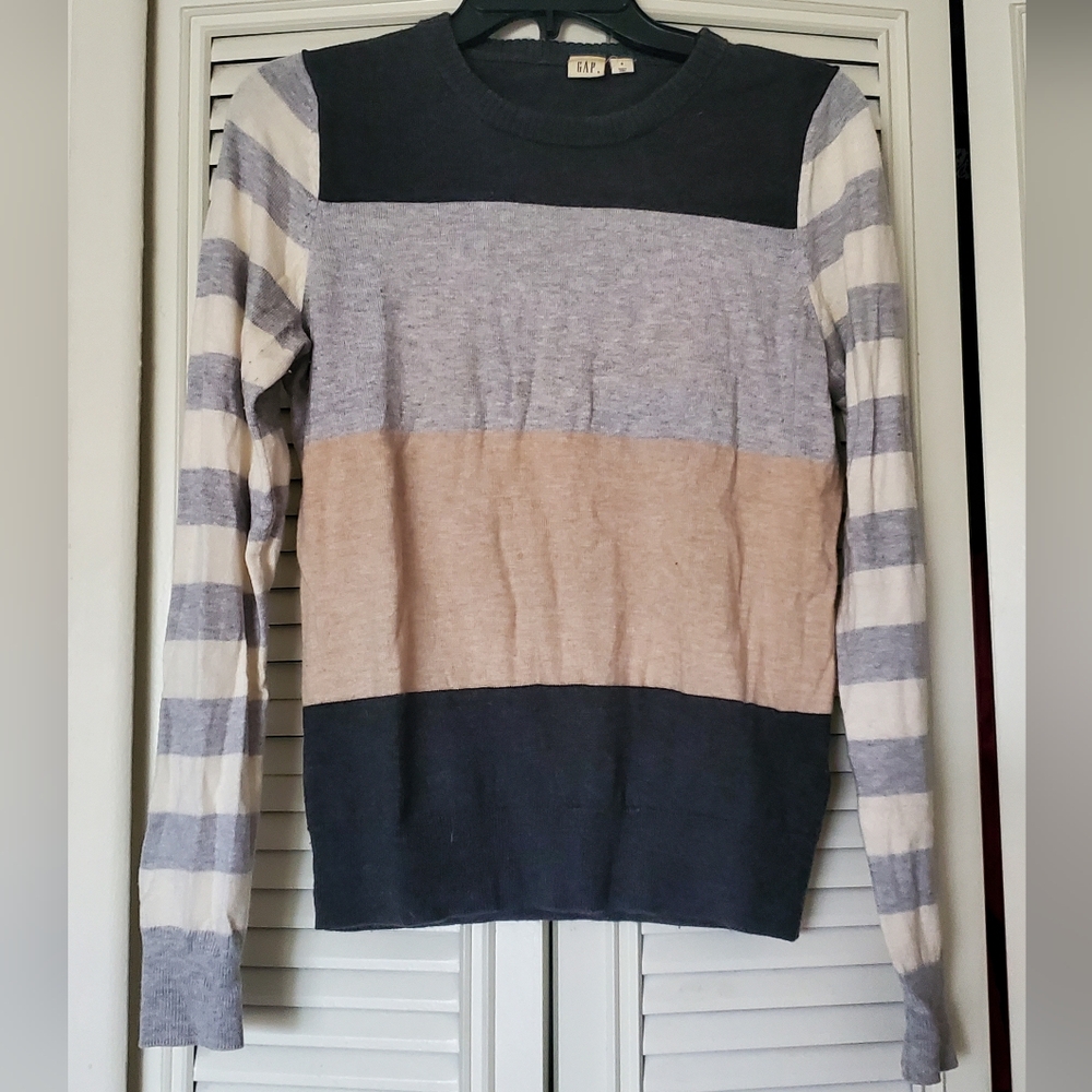 Striped Gray & Tan GAP Wool- Blend Sweater